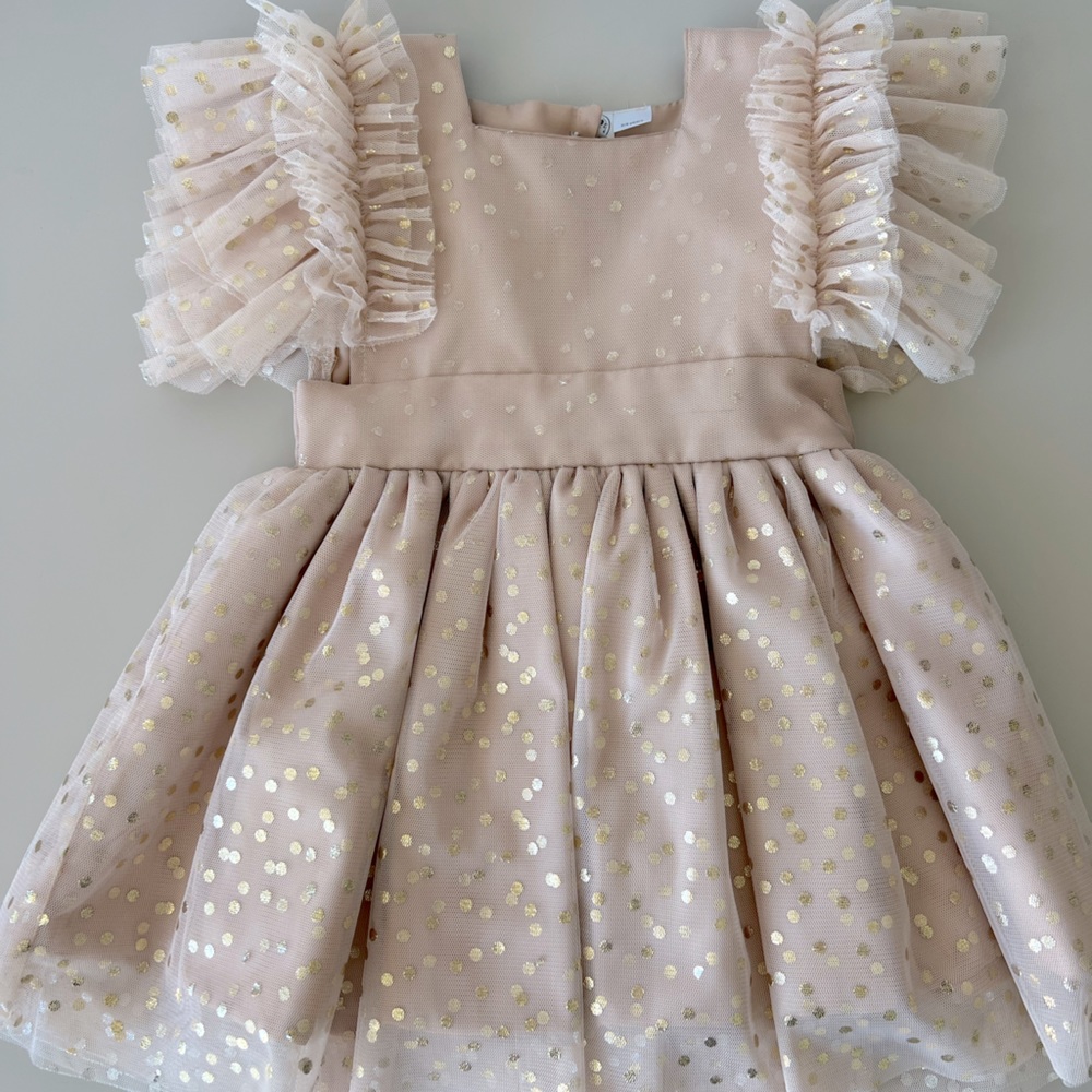 Gold confetti pinafore party dress size 2-3T